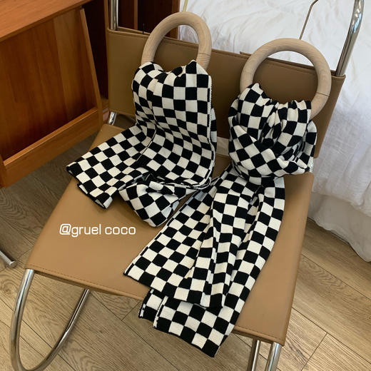 网红in棋盘格围巾女学生情侣冬季黑白格子韩版百搭秋冬保暖围脖长 商品图3