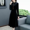 黑色金丝绒连衣裙时尚洋气立领拼接收腰显瘦中长款NYL80093 商品缩略图5