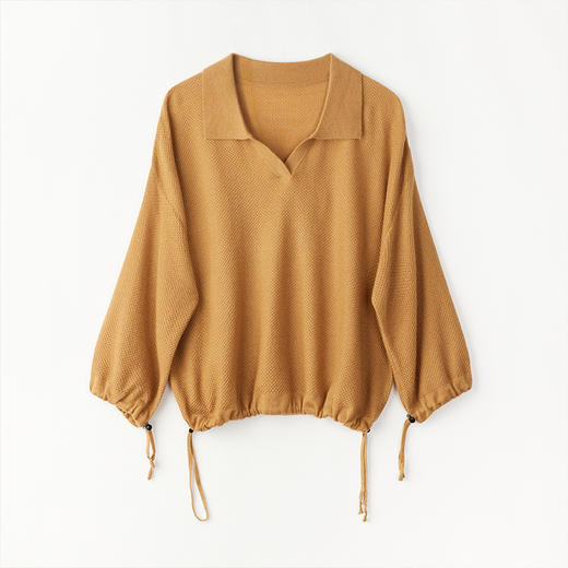 翻领毛衣女七分袖外穿收腰显瘦小个子短款针织衫CC-J997 商品图4