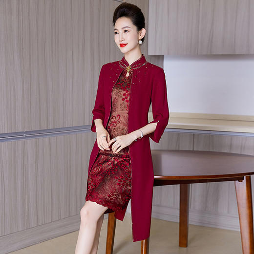 妈妈装年轻气质结婚礼服优雅高贵假两件连衣裙LC-2290 商品图1