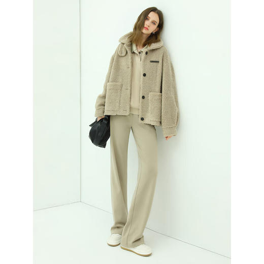 COCOBELLA休闲运动风加绒保暖休闲裤字母印花宽松针织直筒裤PA619 商品图2