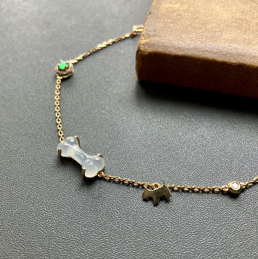 冰种翡翠狗狗手链18k黄金钻石镶嵌 商品图1