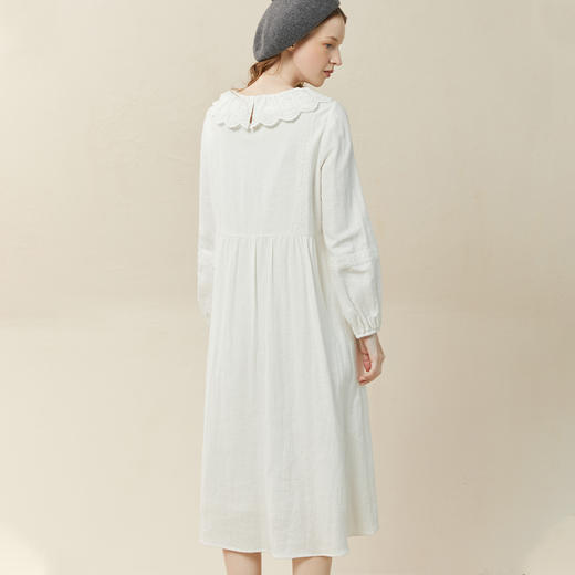 Famecoco范可儿棉麻娃娃领连衣裙泡泡袖宽松裙子遮肚子F228FA011 商品图1