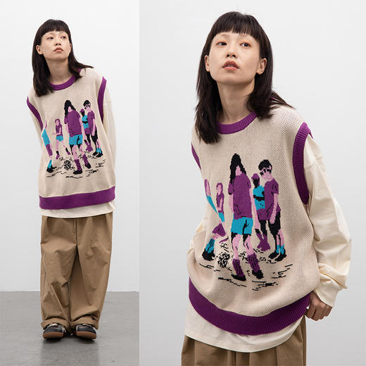 CryingCenter 谁把毛线踢了一地米白玫紫针织毛衣马甲 哭喊中心 商品图1