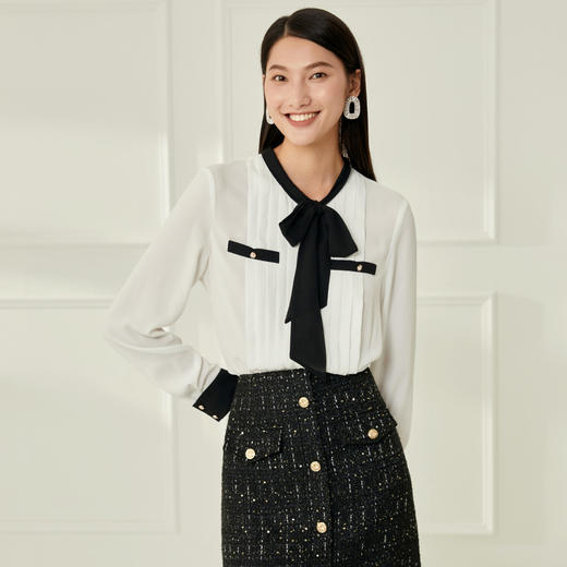 EITIE爱特爱秋季新款温柔百搭显瘦飘带上衣衬衫6709403 商品图1