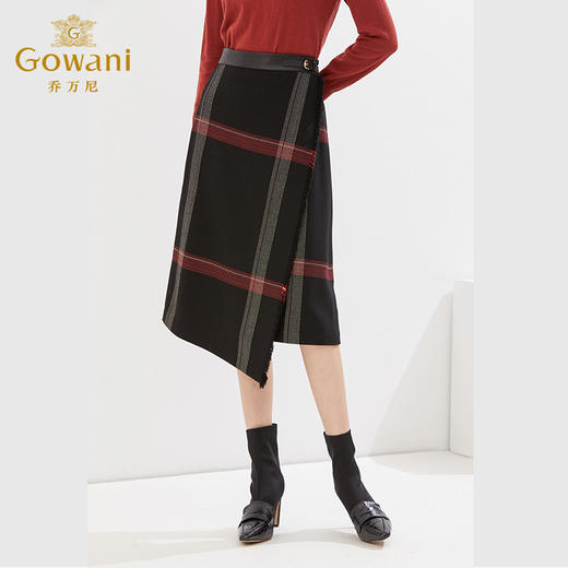 【100%绵羊毛】乔万尼春新款半身裙女英伦格纹EF3D810 商品图1