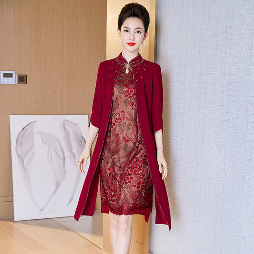 妈妈装年轻气质结婚礼服优雅高贵假两件连衣裙LC-2290 商品图4