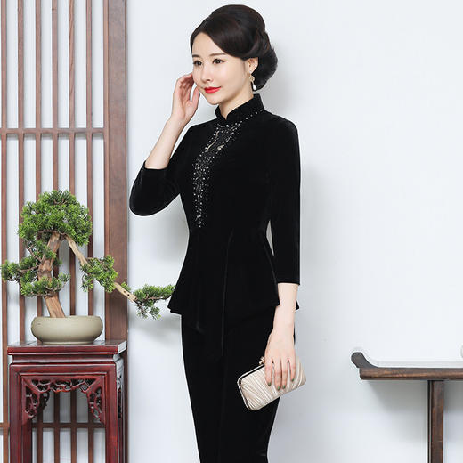 秋季新款女装中年妈妈装金丝绒九分袖上衣YMY-5881 商品图1