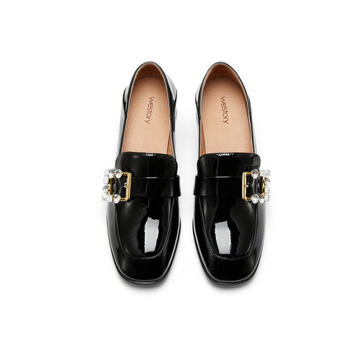 westory22年秋季新款圆头钻扣粗跟深口单鞋通勤百搭乐福鞋女72751 商品图4