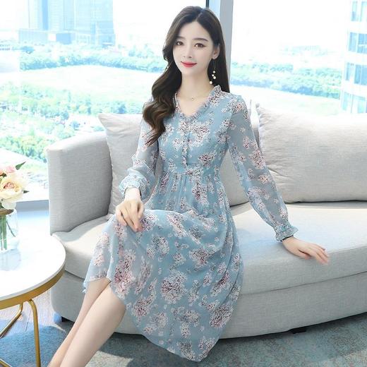 黛唯梵碎花雪纺连衣裙子女装秋季2022年新款长袖遮肉小个子气质优雅时尚 商品图2