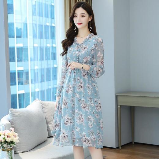 黛唯梵碎花雪纺连衣裙子女装秋季2022年新款长袖遮肉小个子气质优雅时尚 商品图0