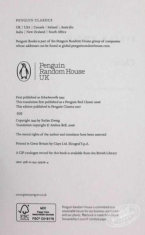 预售 【中商原版】斯蒂芬·茨威格 象棋的故事 英文原版 Chess A Novel Spencer Johnson 商品图4