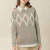 Famecoco范可儿复古菱形格毛衣女套头秋冬宽松圆领长袖针织衫F228DB014 商品缩略图2