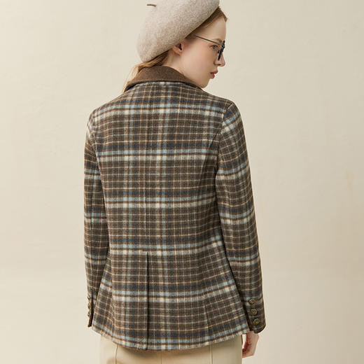 Famecoco范可儿复古格子西装外套女小个子秋冬毛呢短款双排扣西服F228AW006 商品图4