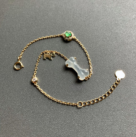 冰种翡翠狗狗手链18k黄金钻石镶嵌 商品图3