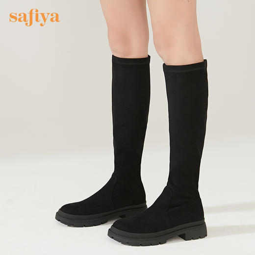 【新春秒杀】Safiya/索菲娅靴 子长靴女2022冬季新款网红高筒圆头松糕厚底瘦瘦靴女 SF24117031 商品图2