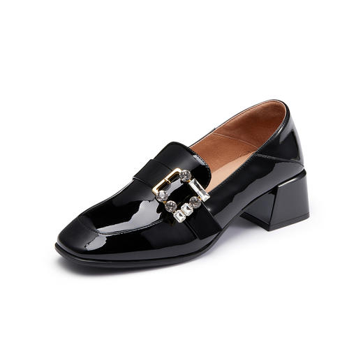 westory22年秋季新款圆头钻扣粗跟深口单鞋通勤百搭乐福鞋女72751 商品图2