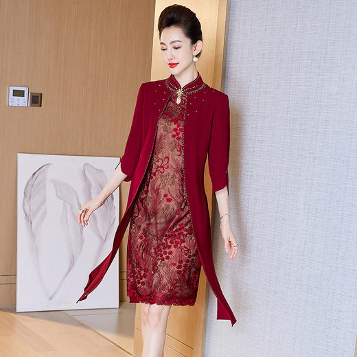 妈妈装年轻气质结婚礼服优雅高贵假两件连衣裙LC-2290 商品图3