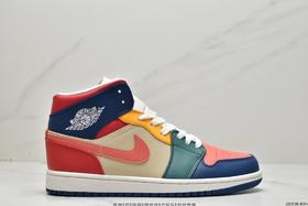 耐克乔丹Air Jordan 1 Mid Multi-Color多色拼接中帮休闲运动板鞋DN3738-400男女鞋