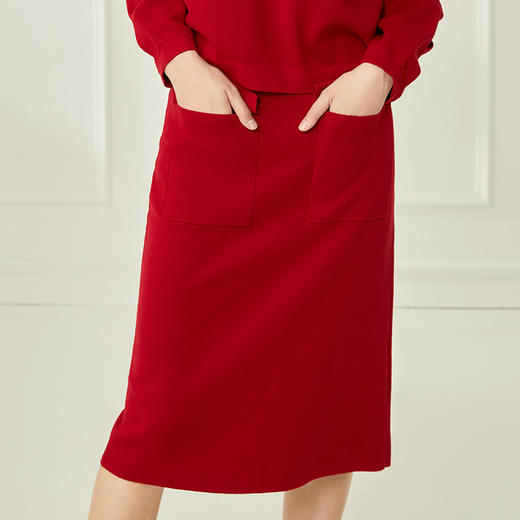 EITIE爱特爱秋冬新款时尚包臀保暖过膝针织半身裙秋冬女半裙6701406 商品图8