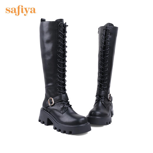 【春节不打烊】Safiya/索菲娅 长靴2022年冬季新款炸街圆头帅气绑带舒适厚底长筒靴女 SF24117133 商品图8