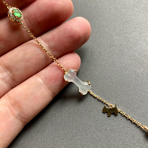 冰种翡翠狗狗手链18k黄金钻石镶嵌 商品图8
