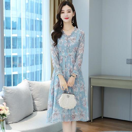 黛唯梵碎花雪纺连衣裙子女装秋季2022年新款长袖遮肉小个子气质优雅时尚 商品图3