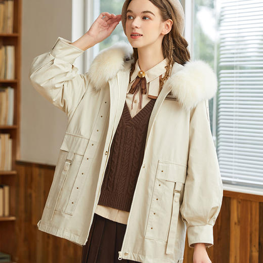 famecoco范可儿原创设计大毛领羽绒服女冬棉服外套连帽F228AD005 商品图2