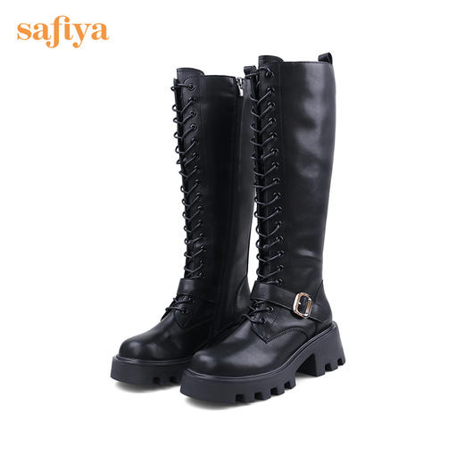 【春节不打烊】Safiya/索菲娅 长靴2022年冬季新款炸街圆头帅气绑带舒适厚底长筒靴女 SF24117133 商品图6