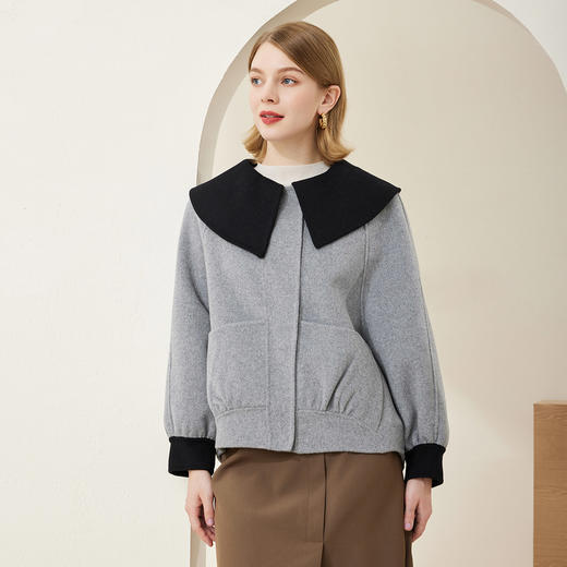 MH9J2斯尔丽瑟俪2022年冬上新商场同款甜美名媛撞色娃娃领短款大衣 商品图1