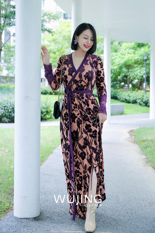 【雾境定制款】紫荆花开浪漫优雅一片式裹身裙无论任何身材都能穿出量身定做的效果2202190 商品图4