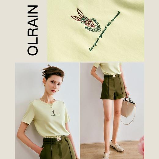 欧芮儿刺绣短袖T恤女夏季2022年新款时尚兔子冰爽双面针织上衣 商品图1