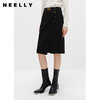 NEELLY纳俪商场同款高腰半身裙女中长款下开叉设计A字裙百搭时尚N22102E01061 商品缩略图3