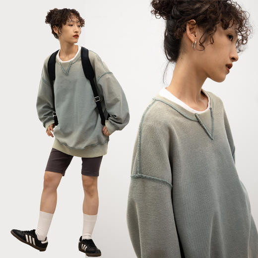 CryingCenter 矿物质色系情侣 水洗渐变圆领套头卫衣 哭喊中心 商品图0