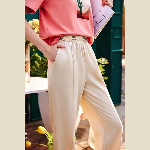 欧芮儿休闲裤女夏季2022新款高腰时尚宽松松紧腰直筒阔腿运动裤子 商品图0