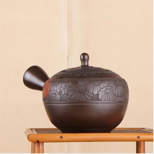 日本进口常滑烧玉龙作窑变丸行菊纹精雕刻急须功夫茶泡茶壶 商品图1