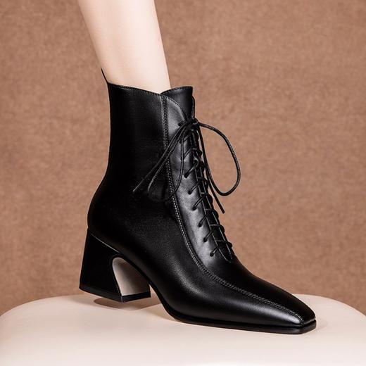 新款百搭靴子秋冬短靴系带粗跟马丁靴女英伦风C3117 商品图4