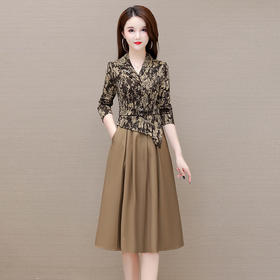 YWE J22339时尚气质印花连衣裙贵夫人显瘦裙
