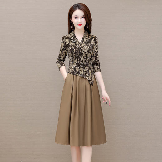 YWE J22339时尚气质印花连衣裙贵夫人显瘦裙 商品图0