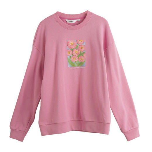 OLrain欧芮儿法式玫粉色卫衣女秋季2022新款美式洋气减龄圆领上衣 商品图4