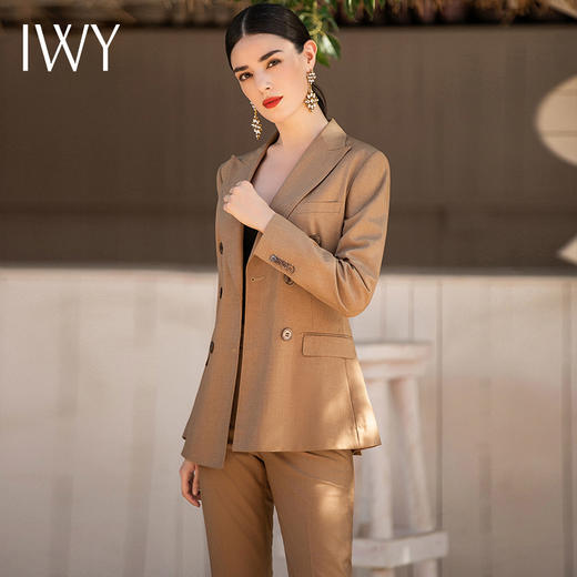 IWY/高端卡其色干练西装套装女英伦风双排扣时尚职业装气质工装女CP1340 商品图2