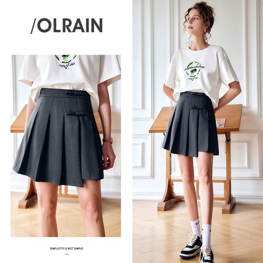 OLrain法式高级穿搭灰色半身裙女夏季2022新款高腰减龄学院风短裙 商品图3
