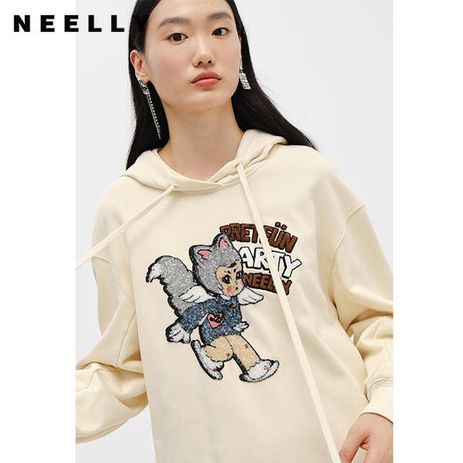 NEELLY纳俪商场同款连衣裙女卫衣连帽卡通亮片减龄设计套头A字裙N22102Y01059 商品图3
