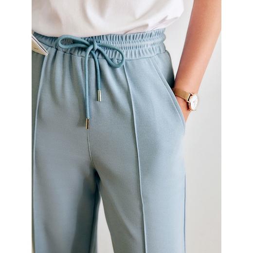 欧芮儿针织休闲裤女夏季2022新款高腰直筒开叉阔腿运动抽绳拖地裤 商品图2