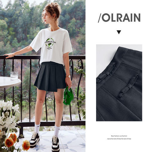 OLrain法式高级穿搭灰色半身裙女夏季2022新款高腰减龄学院风短裙 商品图1