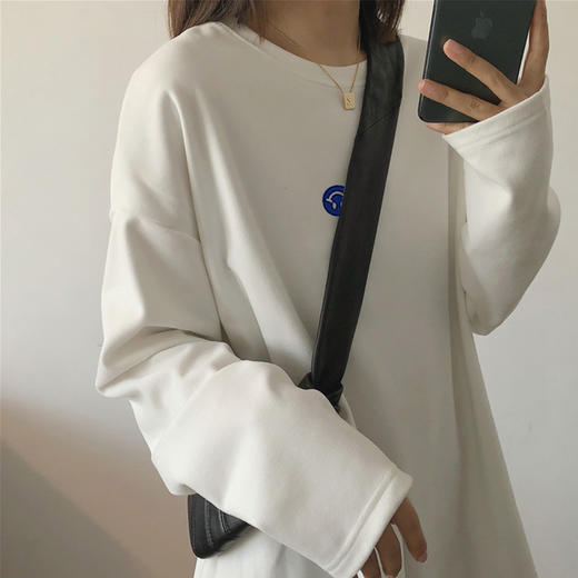 【买一送一】长袖t恤女白色打底衫2023秋冬加绒中长款印花内搭体恤上衣mzy02 商品图2