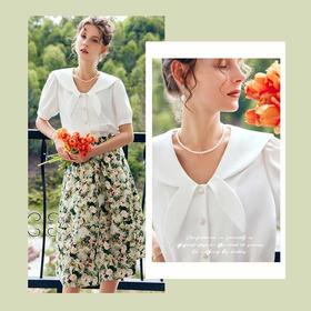 OLrain法式高级穿搭白色短袖衬衫女夏季2022年新款时尚娃娃领上衣