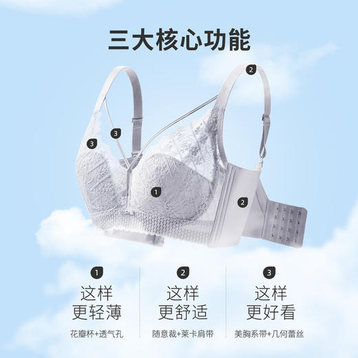 都市丽人内衣薄适贴合BC:薄蕾丝四排扣软钢圈3/4杯常规文胸YB22M6 商品图3