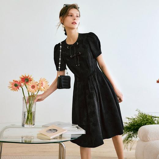 欧芮儿黑色连衣裙女夏季2022年新款收腰气质复古泡泡袖中国风裙子 商品图3