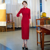 GSJ-3099新款秋款七分袖套装复古改良中式礼仪红色宴会旗袍 商品缩略图3